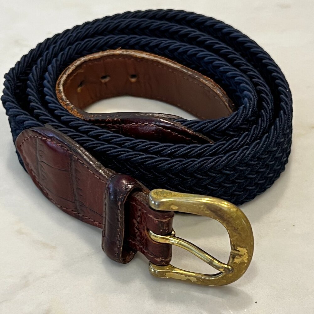 Crookhorn Surcingle Belt Sz 40‎ Stretch Hand-Woven Brass hardware braided